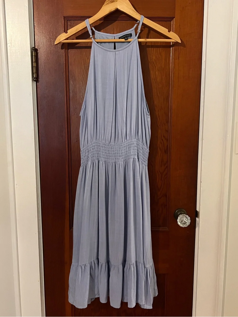 Staccato Blue Halter Midi Dress Size Medium Smocked Waist Flowy Dress